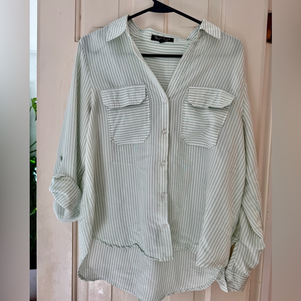 Striped Button-Up Blouse Size M